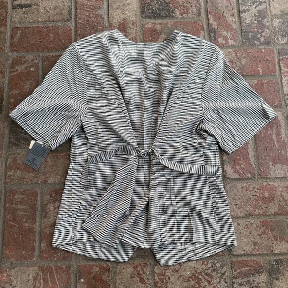 Vintage Studio C II Gingham Blouse Button Up Top Black White Short Sleeve 18/20 - Picture 4 of 4